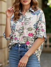 Women's Floral Print Button-Down Collar Shirt